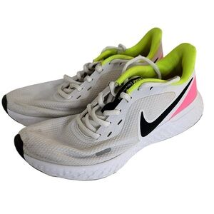 Nike Women's Revolution Running Shoes White Pink Neon Green Sneakers Size 7.5